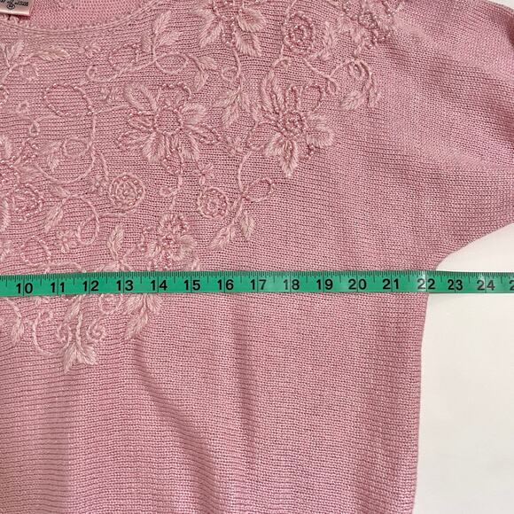 VTG Jaclyn Smith Womens Knit Sweater M Pastel Pink Beaded Coquette Floral Dainty - Picture 16 of 16